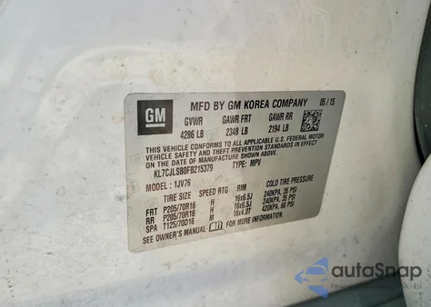 2015 Chevrolet Trax 1Lt from USA, damaged, VIN KL7CJLSB0FB215379